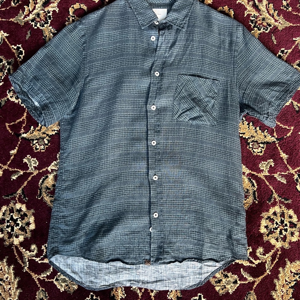 Men's Green Short Sleeve Linen Shirt size S